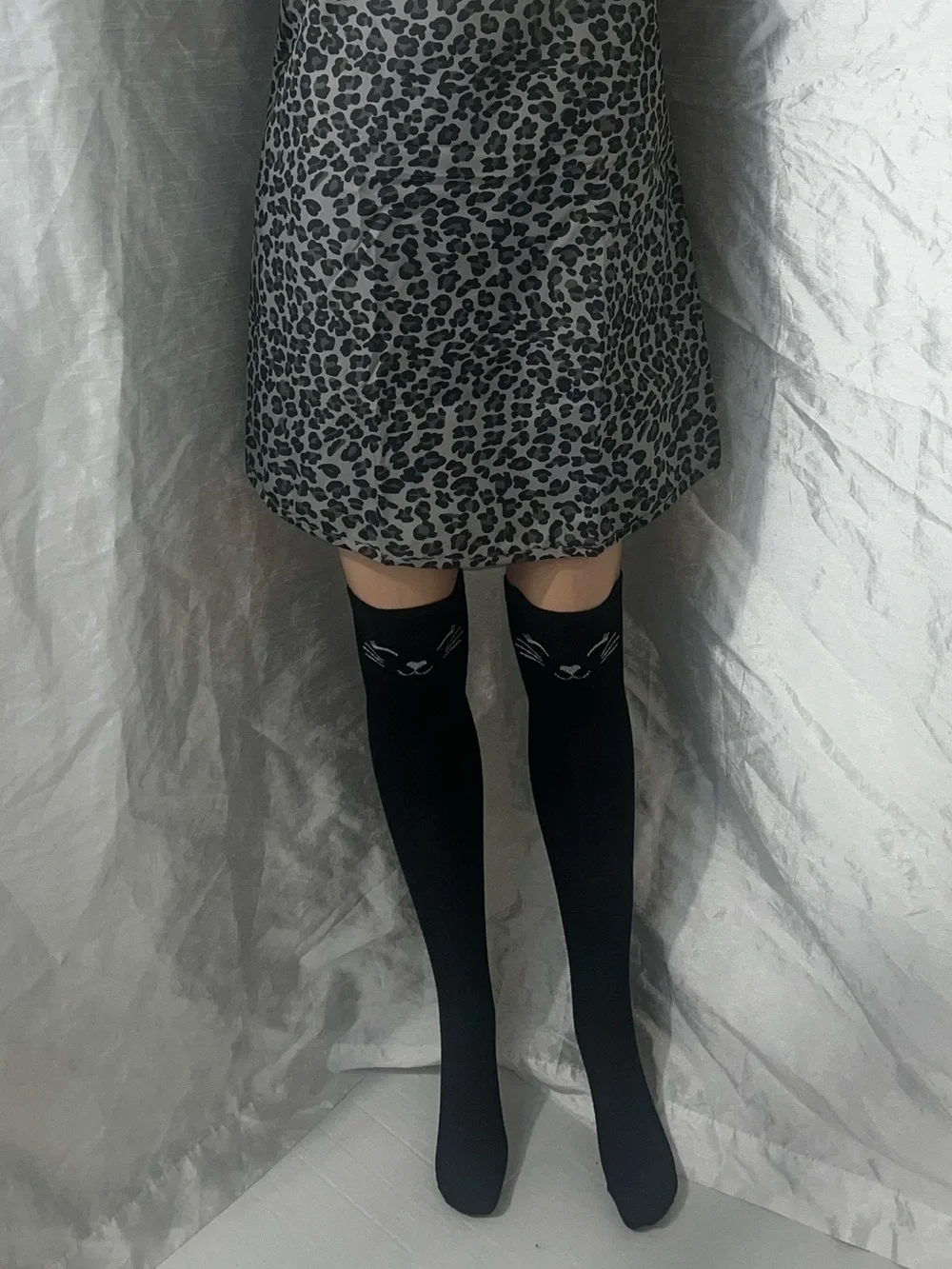 Black Cat Thigh High Socks  / Over-the-Knee Socks Cat Face